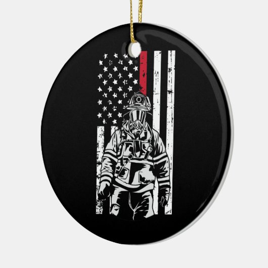 Firefighter Fireman American Flag Red Line Keramik Ornament (Links)