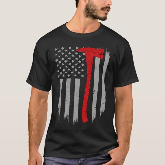 Firefighter Flag  Thin Red Line Firefighter Axe T-Shirt (Vorderseite)