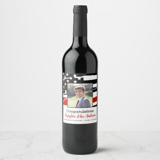 Firefighter-Foto Thin Red Line Abschluss Weinetikett (Vorderseite)