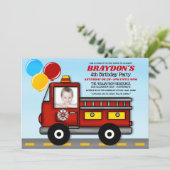 Firefighter-Fotovorlage Geburtstagspartei Einladung (Stehend Vorderseite)