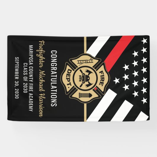 Firefighter Graduation Party Red Line Feuerwehrman Banner (Horizontal)