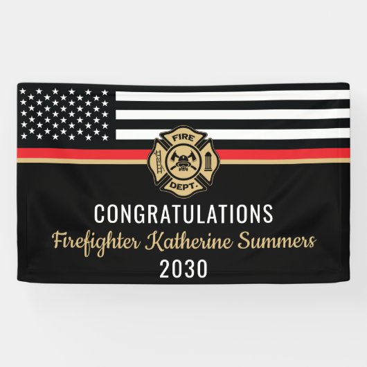 Firefighter Graduation Party Thin Red Line Flag Banner (Horizontal)