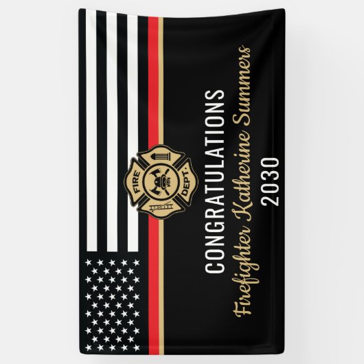 Firefighter Graduation Party Thin Red Line Flag Banner (Vertikal)