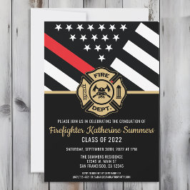 Firefighter Graduation Party Thin Red Line Flag Einladung