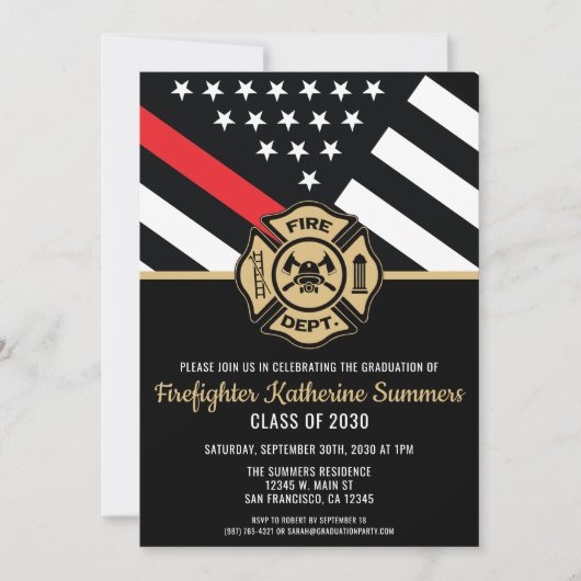 Firefighter Graduation Party Thin Red Line Flag Einladung (Vorderseite)