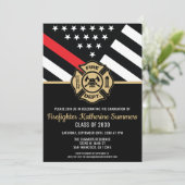 Firefighter Graduation Party Thin Red Line Flag Einladung (Stehend Vorderseite)