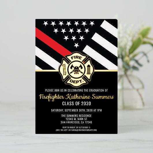 Firefighter Graduation Party Thin Red Line Flag Folieneinladung (Stehend vorne)