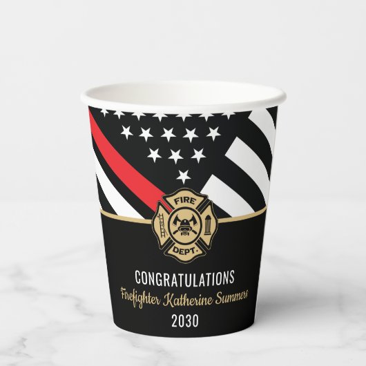 Firefighter Graduation Party Thin Red Line Flag Pappbecher (Rückseite)