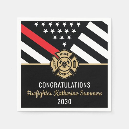 Firefighter Graduation Party Thin Red Line Flag Serviette (Vorderseite)