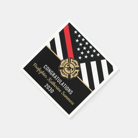 Firefighter Graduation Party Thin Red Line Flag Serviette (Ecke)
