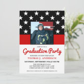 Firefighter Graduation Party Thin Red Line Foto Einladung (Stehend Vorderseite)