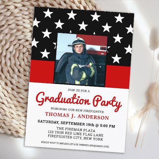 Firefighter Graduation Party Thin Red Line Foto Einladung