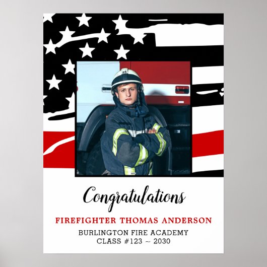 Firefighter Graduation Party Thin Red Line Foto Poster (Vorne)
