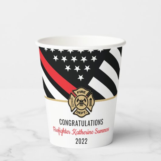 Firefighter Graduation Party Thin Red Line Pappbecher (Rückseite)