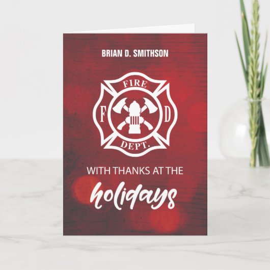 Firefighter Happy Holidays Vielen Dank Emblem auf  Karte (Vorderseite)