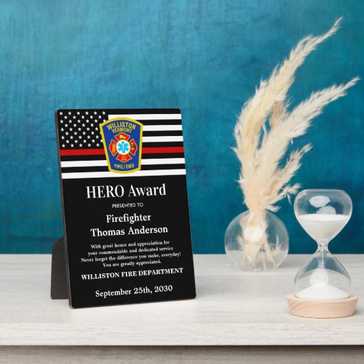 Firefighter HERO Award Thin Red Line Fotoplatte (Seite)