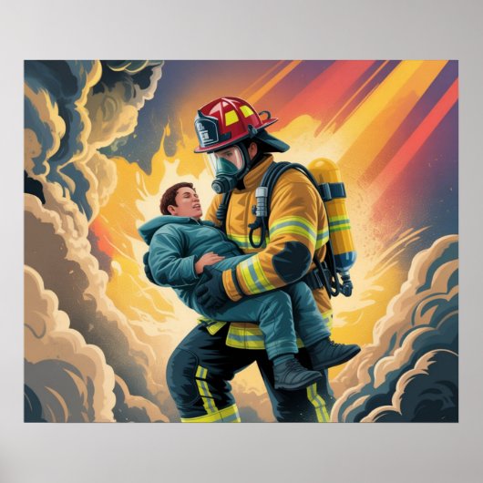 Firefighter Hero Rescue Scene Poster (Vorne)