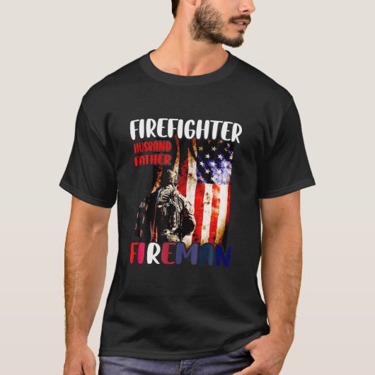 Firefighter Husband Father Fireman American Flag T-Shirt (Vorderseite)