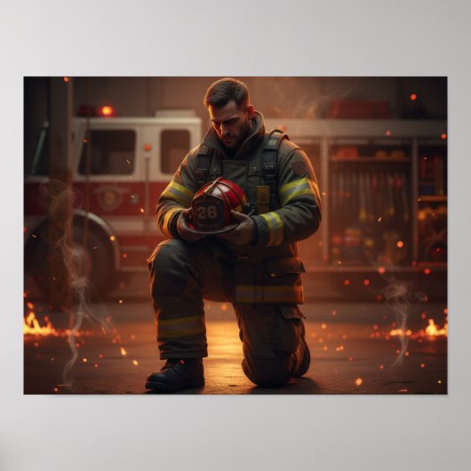 Firefighter Kneeling Tribute Poster (Vorne)