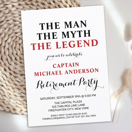 Firefighter Legend Thin Red Line Retirement Party Einladung