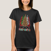 Firefighter Leopard Red White Green Plaid Christma T-Shirt (Vorderseite)