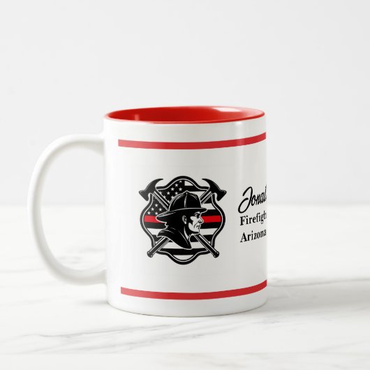 Firefighter Maltese Cross & Thin Red Line Flag Tw Zweifarbige Tasse (Links)