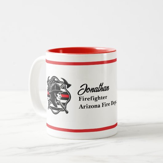 Firefighter Maltese Cross & Thin Red Line Flag Zweifarbige Tasse (Vorderseite Links)