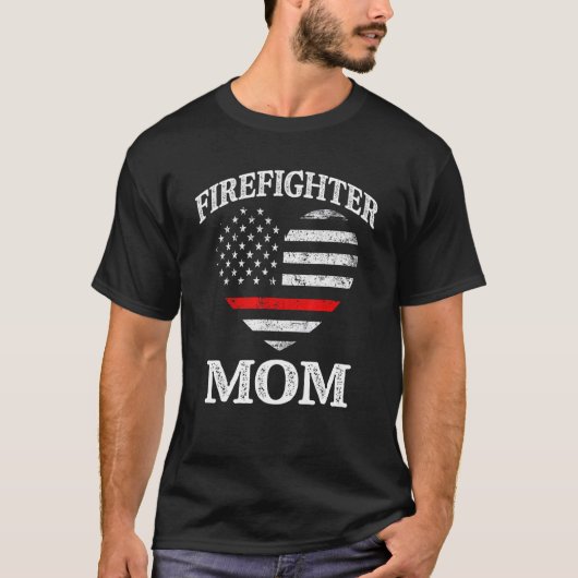Firefighter Mom Patriotic US Flag Heart Funny Fire T-Shirt (Vorderseite)