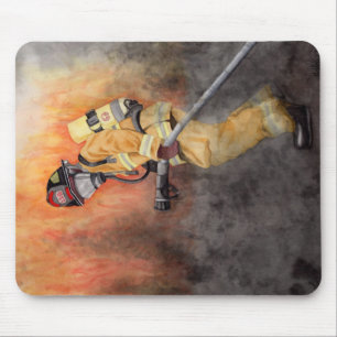 Firefighter Mouse Pad Original Watercolor Fireman Mousepad