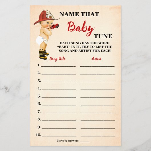 Firefighter Name Baby Tune Baby Showkarte Flyer (Vorne)