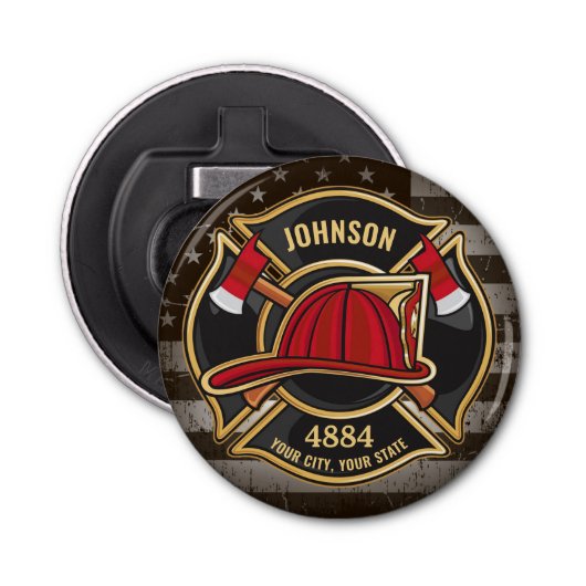 Firefighter NAME Fireman Fire Department USA Flag Flaschenöffner (Vorderseite)