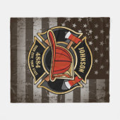 Firefighter NAME Fireman Fire Department USA Flag Fleecedecke (Vorderseite (Horizontal))