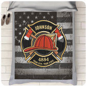 Firefighter NAME Fireman Fire Department USA Flag Fleecedecke
