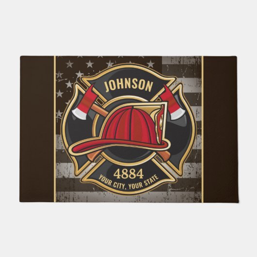 Firefighter NAME Fireman Fire Department USA Flag Fußmatte (Vorderseite)