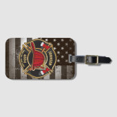 Firefighter NAME Fireman Fire Department USA Flag Gepäckanhänger (Vorderseite (Horizontal))
