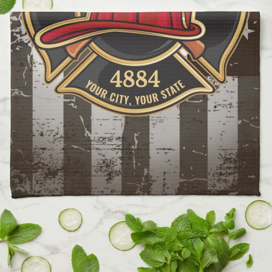 Firefighter NAME Fireman Fire Department USA Flag Geschirrtuch (Gefaltet)