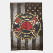 Firefighter NAME Fireman Fire Department USA Flag Geschirrtuch (Vertikal)