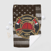 Firefighter NAME Fireman Fire Department USA Flag Golfhandtuch (Insitu)