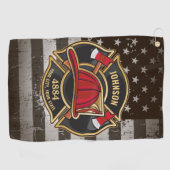 Firefighter NAME Fireman Fire Department USA Flag Golfhandtuch (Horizontal)