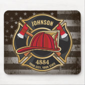 Firefighter NAME Fireman Fire Department USA Flag Mousepad (Vorne)