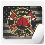 Firefighter NAME Fireman Fire Department USA Flag Mousepad<br><div class="desc">Firefighter NAME Fireman Fire Department USA Flag Design - Emblem mit Red Helmet und Ax. Passen Sie Ihre Name,  Station/Dept-Nummer und Position an.</div>