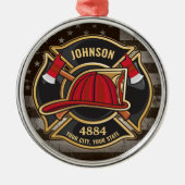 Firefighter NAME Fireman Fire Department USA Flag Ornament Aus Metall (Vorne)