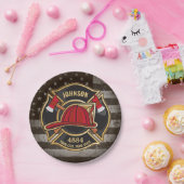 Firefighter NAME Fireman Fire Department USA Flag Pappteller (Party)