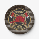Firefighter NAME Fireman Fire Department USA Flag Pappteller (Vorderseite)