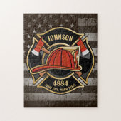 Firefighter NAME Fireman Fire Department USA Flag Puzzle (Vertikal)