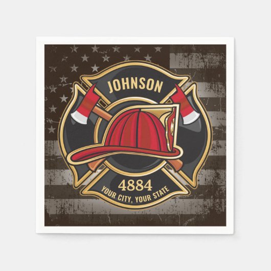 Firefighter NAME Fireman Fire Department USA Flag Serviette (Vorderseite)