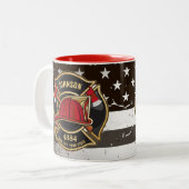 Firefighter NAME Fireman Fire Department USA Flag Zweifarbige Tasse (Vorderseite Links)