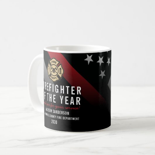 Firefighter of the Year Employee Logo Red Line Kaffeetasse (Vorderseite Links)
