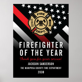 Firefighter of the Year Employee Logo Red Line Poster