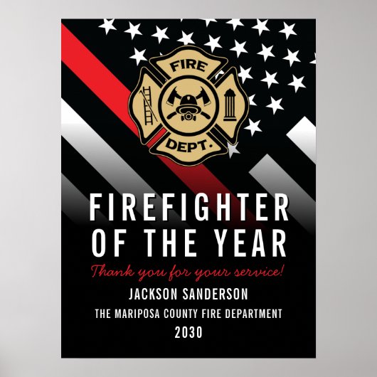 Firefighter of the Year Employee Logo Red Line Poster (Vorne)